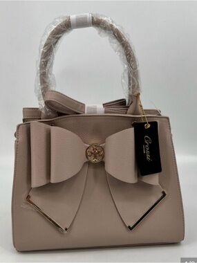 Crossi Taupe Bow-Accent Chain Shoulder Bag - Women's Handbag.